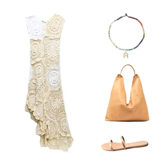 RARE ZARA LIMITED EDITION NWT CROCHET KNIT ASYMMETRICAL DRESS  Beige - Picture 9 of 13